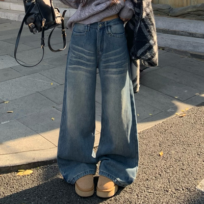 3MER直筒阔腿加绒牛仔裤