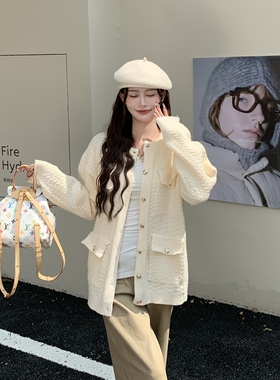 3MER哦哦三妹小香风麻花针织开衫毛衣女2025秋冬新款韩系慵懒外套