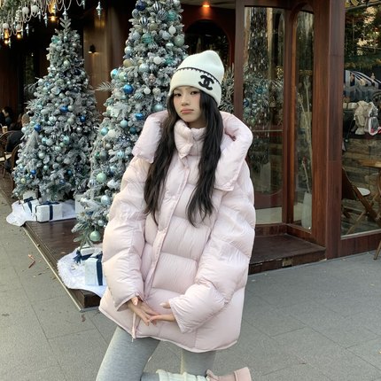 3MER哦哦三妹90白鸭绒中长款羽绒服女冬季新款保暖加厚面包服外套