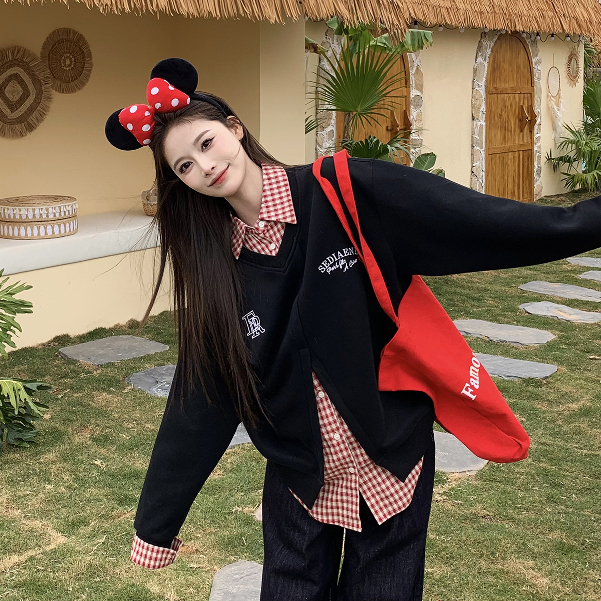 3MER学院风polo领假两件卫衣