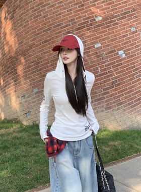 3MER哦哦三妹美式辣妹长袖连帽T恤罩衫女哥特风设计感小众上衣秋