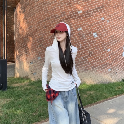 3MER美式辣妹印花修身连帽上衣