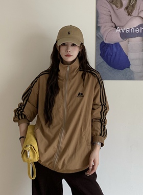 3MER哦哦三妹三条杠立领外套女2025秋季新款美式宽松休闲夹克上衣