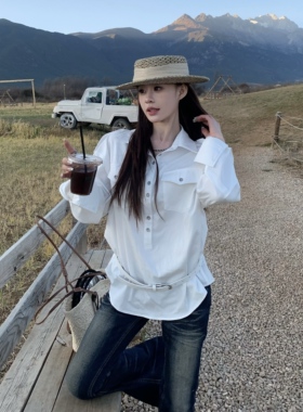 3MER哦哦三妹气质老钱风半开襟白色衬衫女春夏新款设计感衬衣上衣