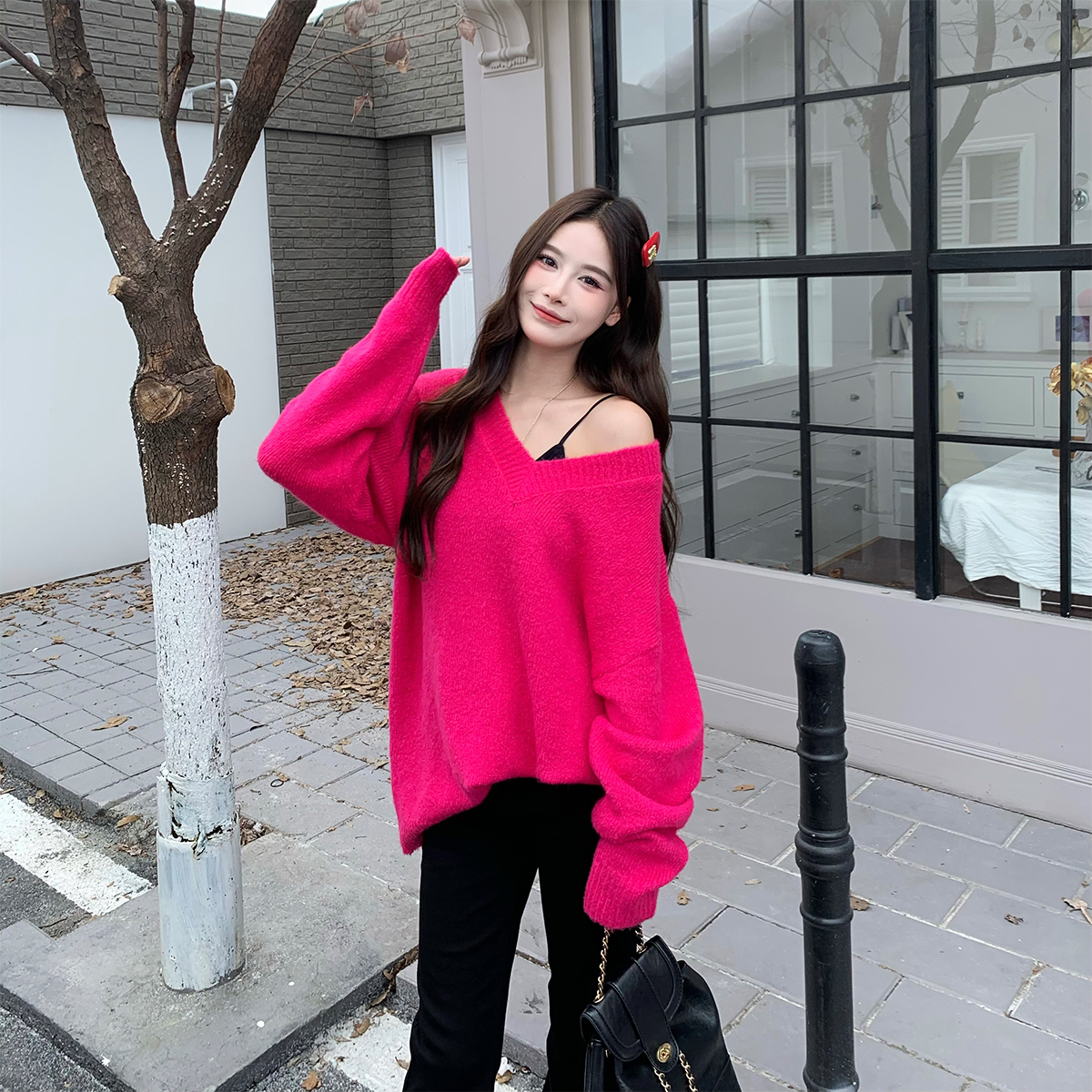 3MER纯欲慵懒风显瘦V领针织毛衣
