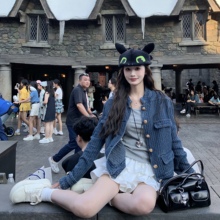 3MER哦哦三妹老钱调肌理感牛仔小香风外套女秋季新款蓝色立领夹克