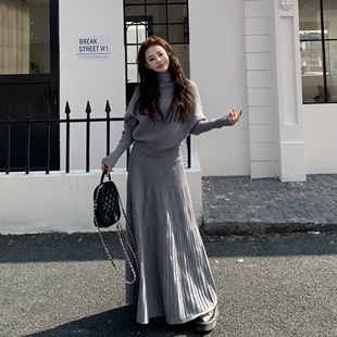 3MER哦哦三妹气质温柔堆堆领毛衣女加厚针织半身裙两件套知性套装