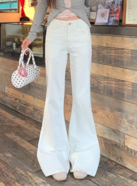 3MER哦哦三妹 白色微喇牛仔裤女2026新款百搭显瘦不贴腿喇叭裤子