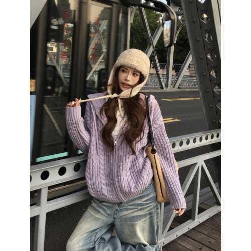 3MER粗针织韩女毛衣外套