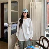 3MER哦哦三妹 内搭白色上衣打底衫 重磅百搭圆领纯色长袖 T女秋季