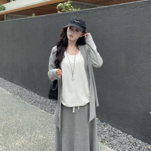 3MER哦哦三妹韩系慵懒风灰色长袖防晒开衫外套女夏季薄款外搭上衣