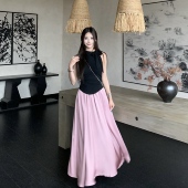 气质挂脖背心上衣女缎面半身裙夏季 3MER哦哦三妹 精致搭配 两件套