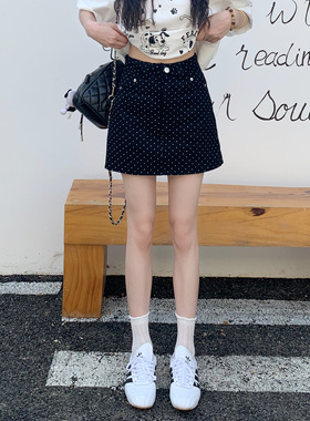3MER哦哦三妹黑色miu系波点半身裙女夏小个子复古高腰包臀a字短裙