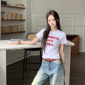 3MER哦哦三妹字母印花正肩短袖 显瘦上衣 修身 T恤女2025春季 新款