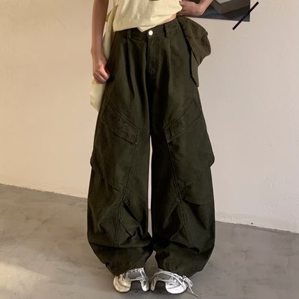 3MER哦哦三妹美式复古重工弯刀工装牛仔裤女春夏休闲宽松阔腿裤子