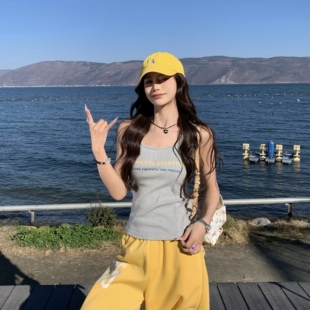 上衣 字母印花工字背心女春夏打底内搭外穿无袖 3MER哦哦三妹 美式