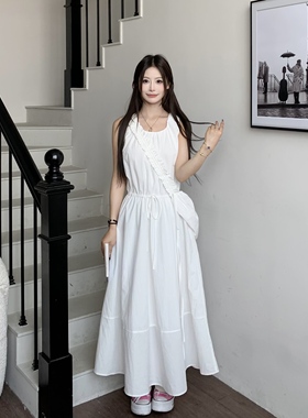3MER哦哦三妹自带包包白色初恋无袖背心连衣裙女夏气质温柔长裙子