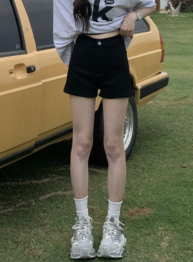 3MER哦哦三妹黑色牛仔短裤女2025新款夏季高腰百搭显瘦辣妹热裤子