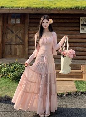 3MER哦哦三妹温柔气质长袖防晒开衫外套内搭背心女半身裙三件套装