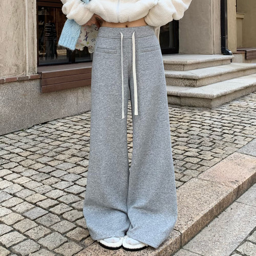 3MER加绒灰色显瘦休闲卫裤女