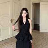 显瘦无袖 3MER哦哦三妹法式 露背气质波点挂脖吊带背心春新款 上衣女
