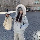 3MER哦哦三妹90白鸭绒大毛领连帽羽绒服女冬季 新款 情侣保暖派克服