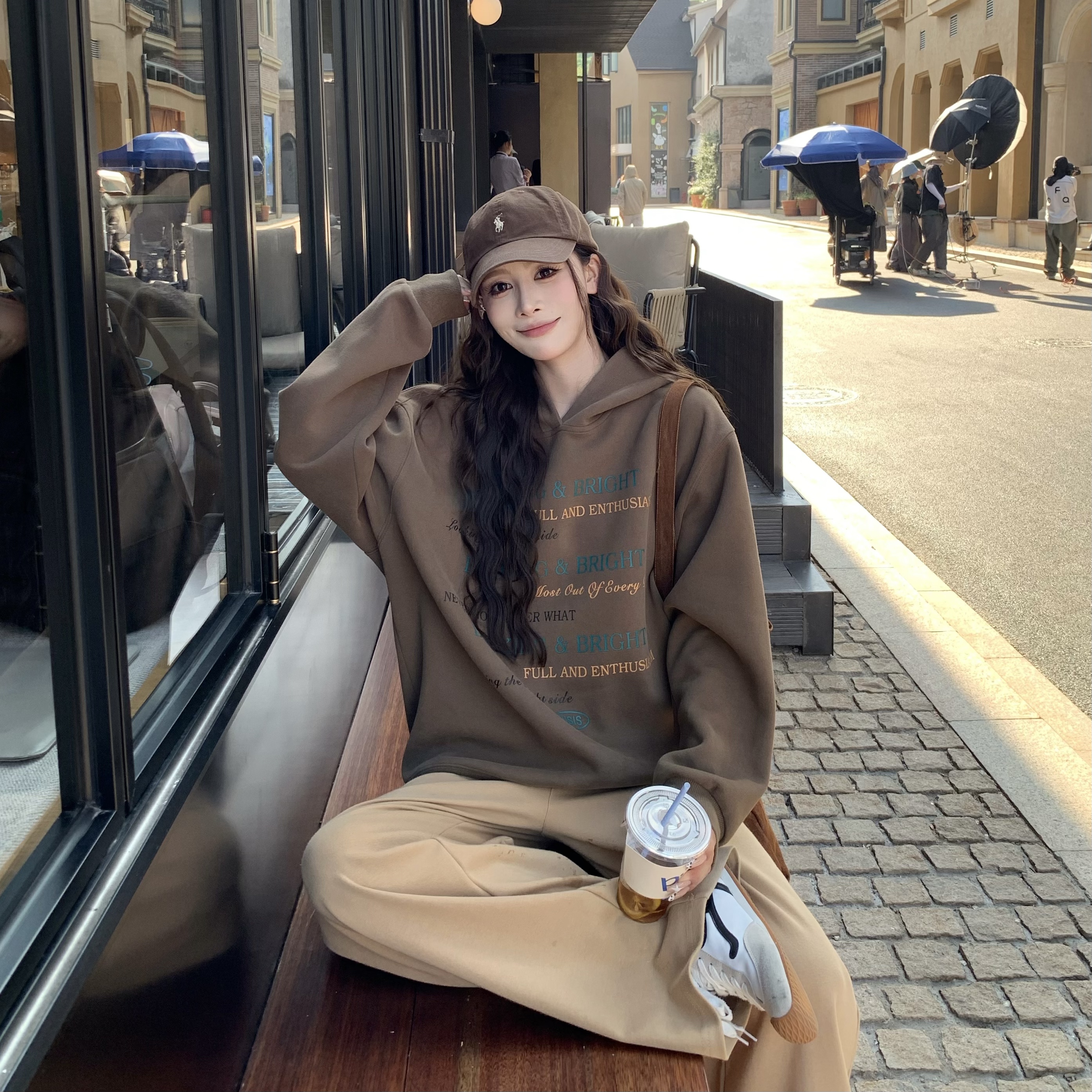 3MER字母撞色慵懒感连帽卫衣