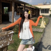 外搭空调衫 3MER哦哦三妹明媚夏日橘色凉感防晒开衫 女长袖 百搭上衣