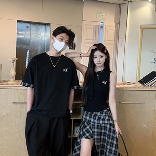 T恤 3MER哦哦三妹 刺绣针织蝴蝶结背心上衣女2025夏季 新款 情侣短袖