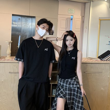 3MER哦哦三妹 刺绣针织蝴蝶结背心上衣女2025夏季新款情侣短袖T恤