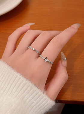 韩系小众爱心蝴蝶两件套开口戒