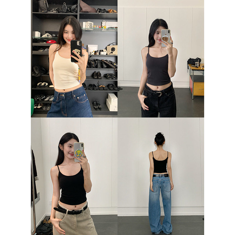 辣妹带胸垫吊带背心女2025夏抹胸