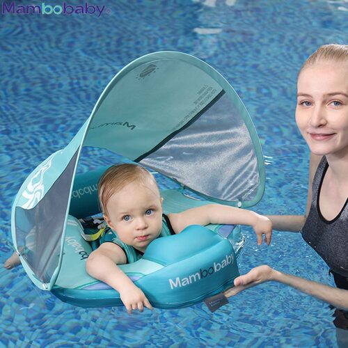Mambobaby婴儿免充气趴圈带遮阳蓬游泳圈游泳浮圈泳圈跨境爆款