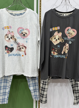 潘多拉新款睡衣女秋季莫代尔棉卡通可爱长袖休闲家居服套装35026