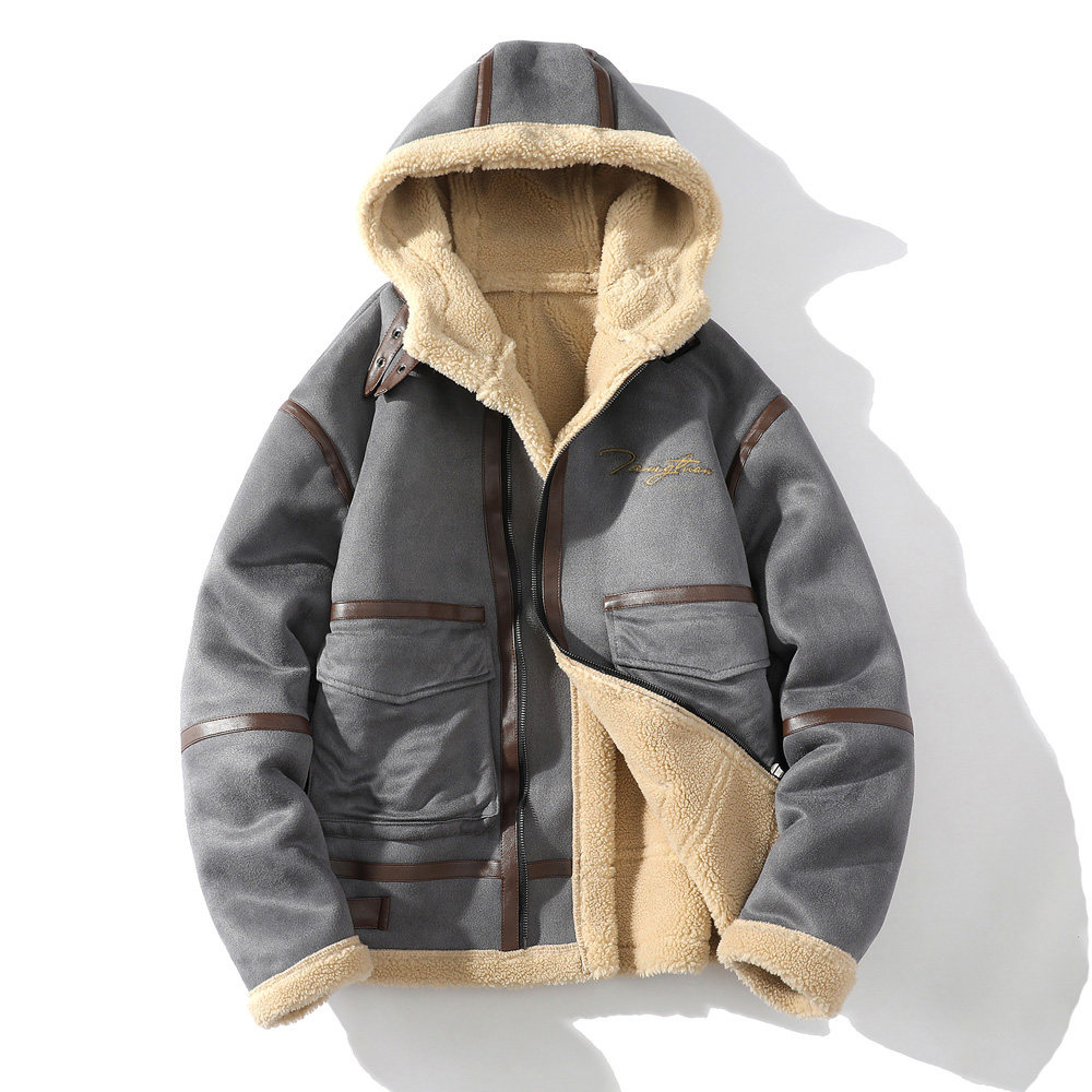 日系白底 加厚棉衣羊羔毛皮毛一体羊羔绒棉服男A087-A815-P145图片