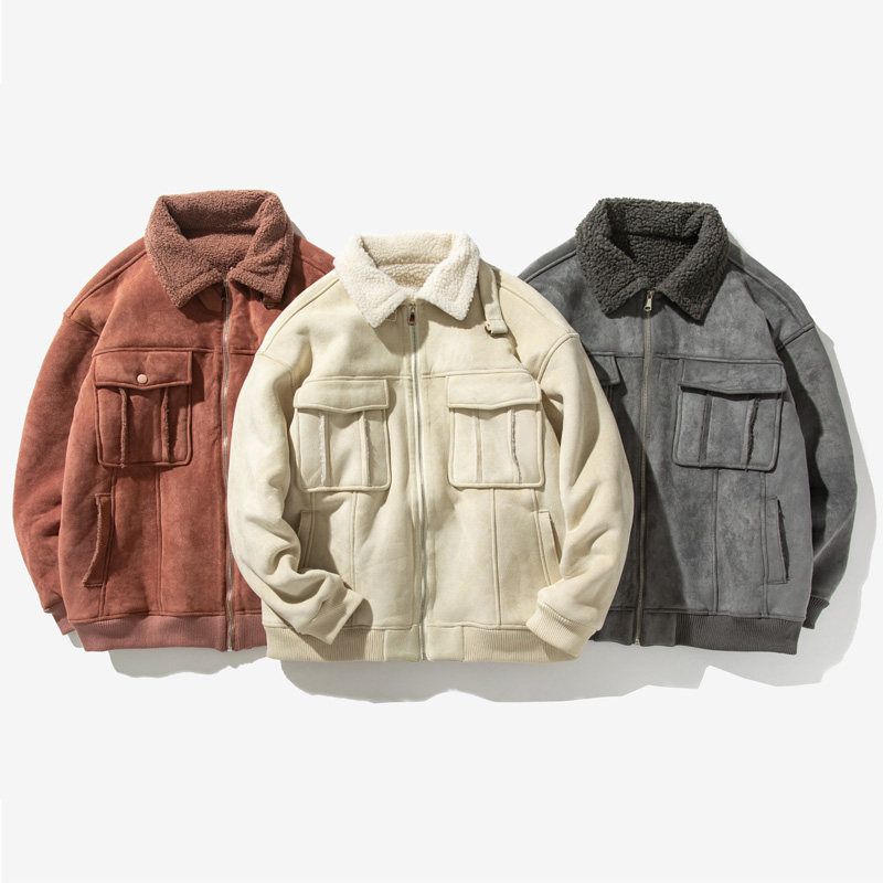 日系白底加厚棉衣羊羔毛皮毛一体羊羔绒棉服男A087-A805-P145,男装棉衣,电商A087