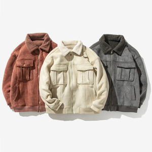 日系白底 加厚棉衣羊羔毛皮毛一体羊羔绒棉服男A087-A805-P145图片