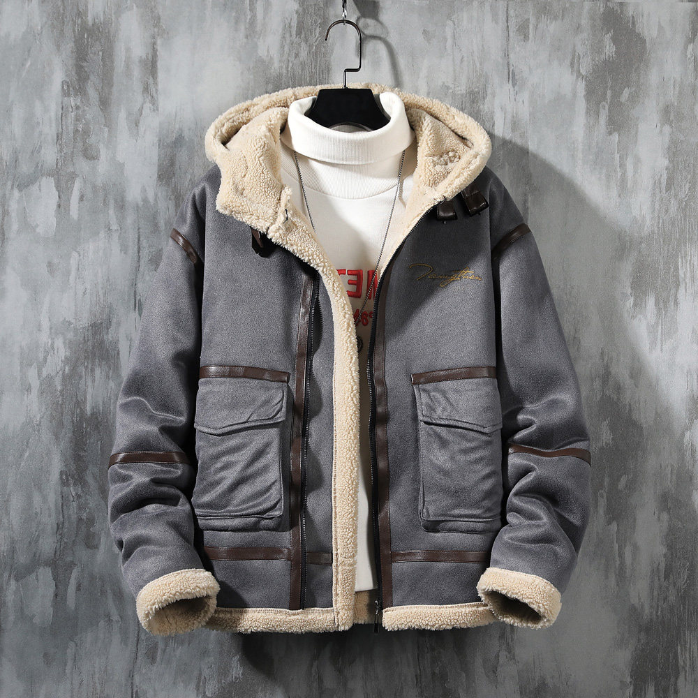 灰墙挂拍 加厚棉衣羊羔毛皮毛一体羊羔绒棉服男A087-A815-P145图片