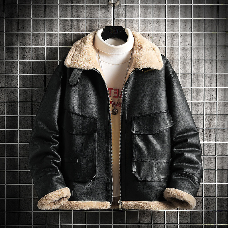 网格挂拍冬季新款皮毛一体加绒加厚男装外套A087-PY317-P245，女装短外套，电商A087