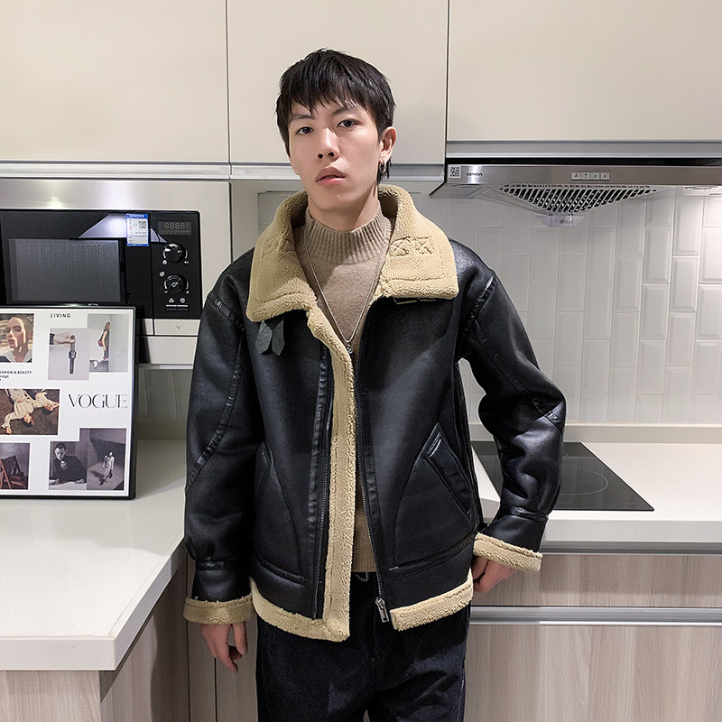 酒店风冬季新款皮毛一体加绒加厚男装外套A087-PY313-P245,女装短外套,电商A087