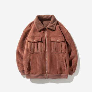 日系白底 加厚棉衣羊羔毛皮毛一体羊羔绒棉服男A087-A805-P145图片