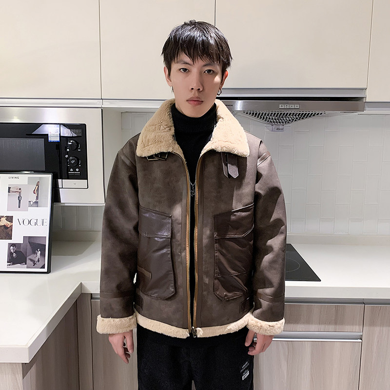 酒店风 冬季新款皮毛一体加绒加厚男装外套A087-PY323-P245图片
