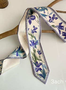 显气质花朵百搭丝巾细窄小长条女百搭春夏装饰护颈绑包包发带飘带