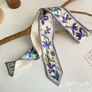 显气质花朵百搭丝巾细窄小长条女百搭春夏装 饰护颈绑包包发带飘带