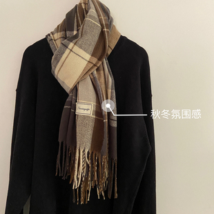 软糯保暖情侣百搭复古格子围脖男 韩版 撞色围巾女冬季 学生2025新款