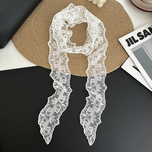 小众设计韩国复古蕾丝长条丝巾女百搭装 发带多功能腰带配饰 饰法式