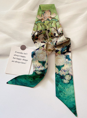 2025新款油画小长条丝巾发带女小众领巾丝带装饰绑发绑包文艺飘带