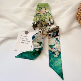 2025新款 饰绑发绑包文艺飘带 油画小长条丝巾发带女小众领巾丝带装