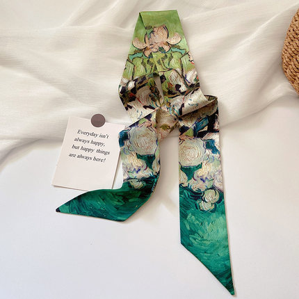 2025新款油画小长条丝巾发带女小众领巾丝带装饰绑发绑包文艺飘带