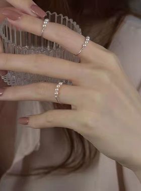 新款小众设计纯银珍珠戒指女ins不掉色冷淡风高级开口气质食指环